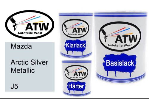 Mazda, Arctic Silver Metallic, J5: 1L Lackdose + 1L Klarlack + 500ml Härter - Set, von ATW Autoteile West.